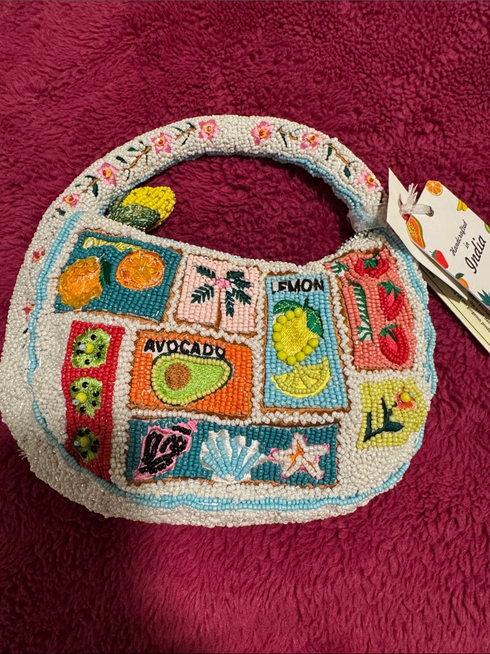 Beaded Fruit Patch Handbag - Multicolor